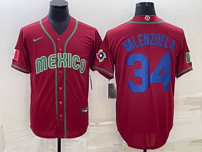 Men 2023 World Cub Mexico #34 Valenzuela Red Nike MLB Jersey17->more jerseys->MLB Jersey